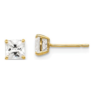 14K Yellow Gold 4mm CZ Square Stud Earrings