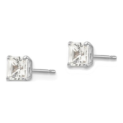 14K White Gold 4mm CZ Square Stud Earrings – view 2