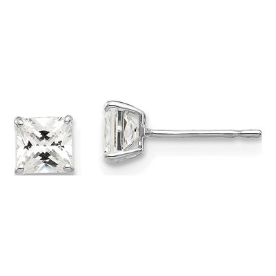 14K White Gold 4mm CZ Square Stud Earrings