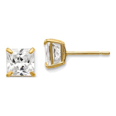 14K Yellow Gold 5mm CZ Square Stud Earrings