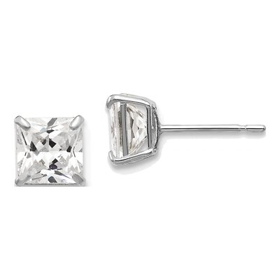 14K White Gold 5mm CZ Square Stud Earrings