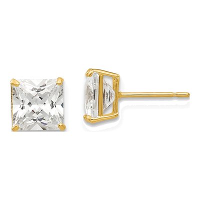 14K Yellow Gold 6mm CZ Square Stud Earrings