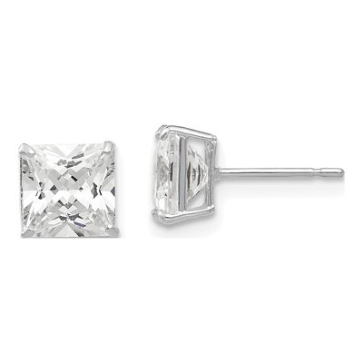 14K White Gold 6mm CZ Square Stud Earrings