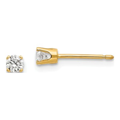14K Yellow Gold 3mm CZ Round Stud Earrings