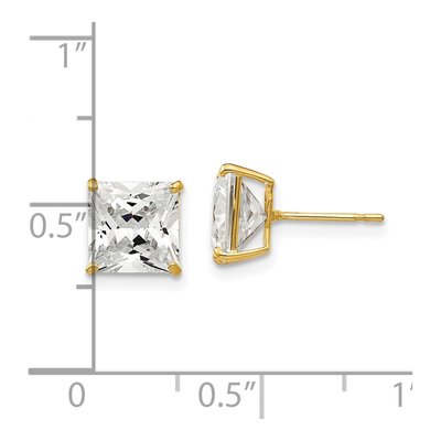 14K Yellow Gold 7mm CZ Square Stud Earrings – view 5