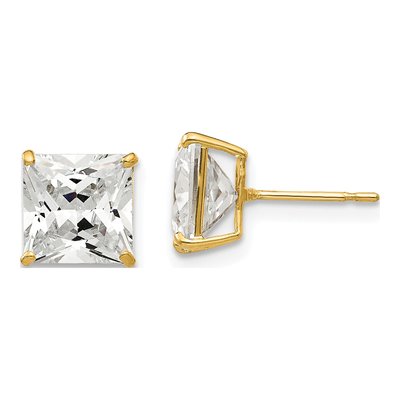 14K Yellow Gold 7mm CZ Square Stud Earrings
