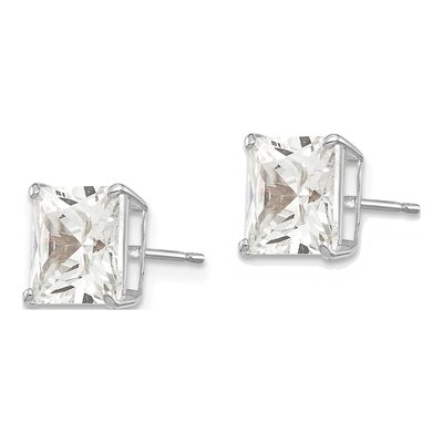 14K White Gold 7mm CZ Square Stud Earrings – view 2