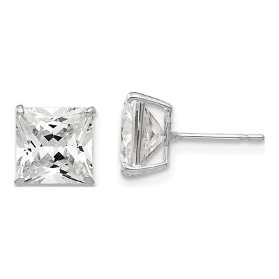 14K White Gold 7mm CZ Square Stud Earrings