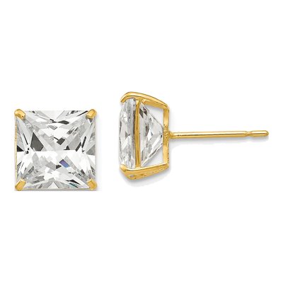 14K Yellow Gold 8mm CZ Square Stud Earrings
