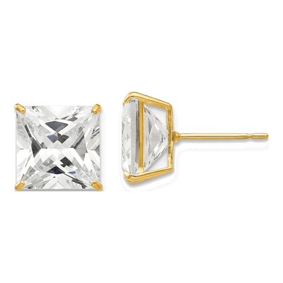 14K Yellow Gold 9mm CZ Square Stud Earrings