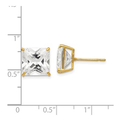 14K Yellow Gold 10mm CZ Square Stud Earrings – view 5