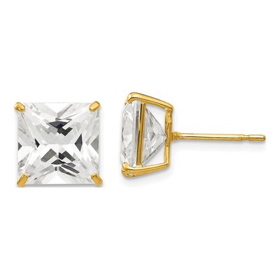 14K Yellow Gold 10mm CZ Square Stud Earrings