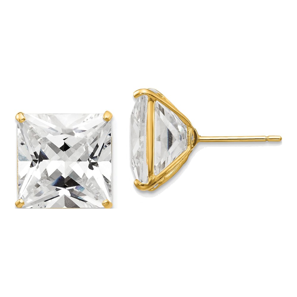 14K Yellow Gold 11mm CZ Square Stud Earrings