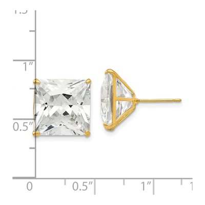 14K Yellow Gold 12mm CZ Square Stud Earrings – view 4