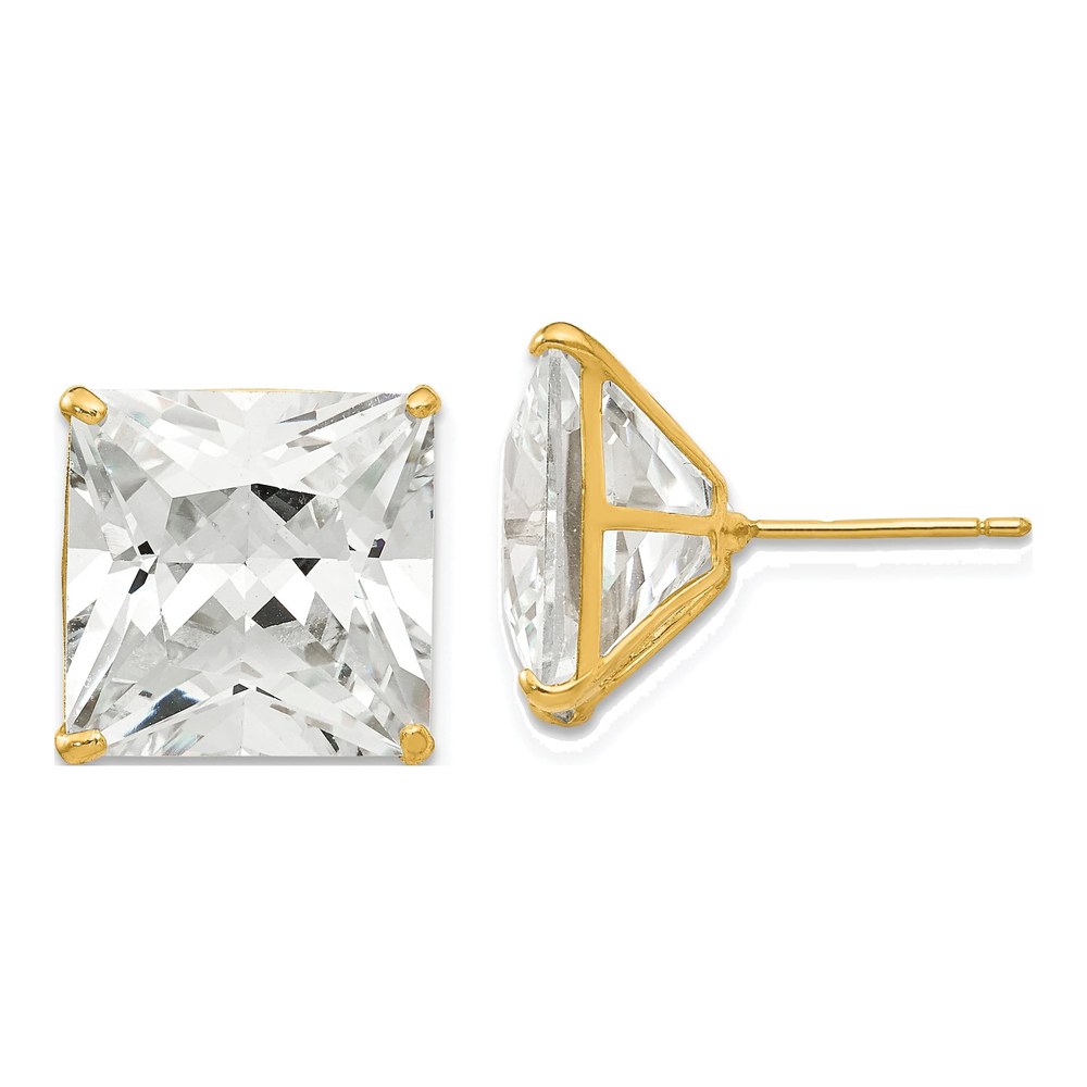 14K Yellow Gold 12mm CZ Square Stud Earrings