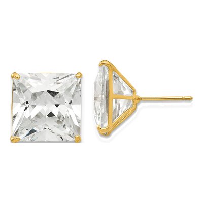 14K Yellow Gold 12mm CZ Square Stud Earrings
