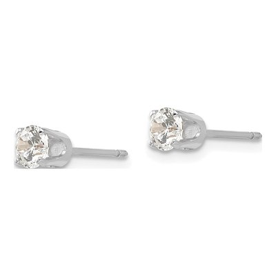 14K White Gold 4mm Round CZ Stud Earrings – view 4