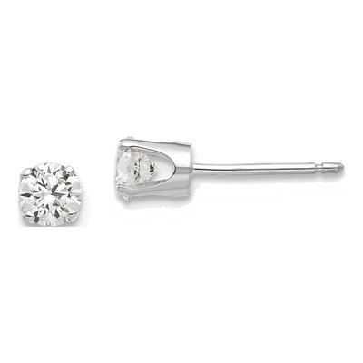 14K White Gold 4mm Round CZ Stud Earrings
