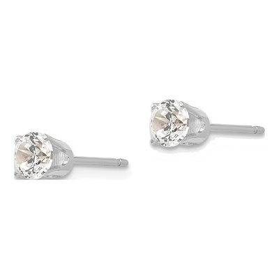 14K White Gold 4.25mm CZ Round Stud Earrings – view 3