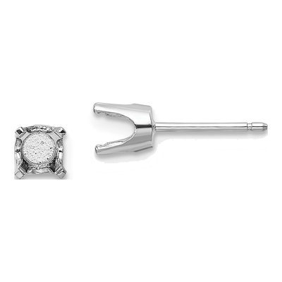 14K White Gold Round Stud Earring Mounting