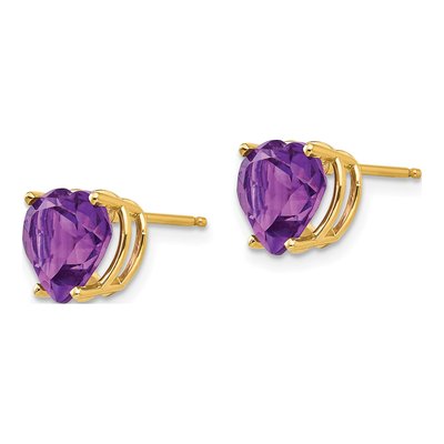 14K Yellow Gold 8mm Amethyst Heart Stud Earrings – view 3