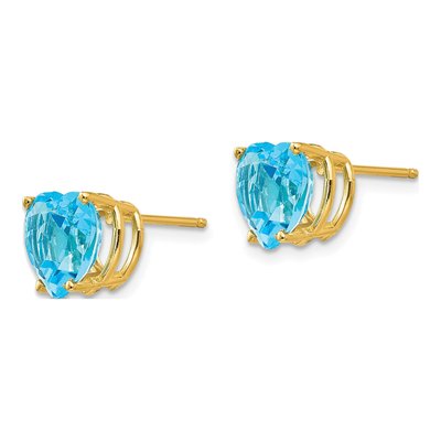 14K Yellow Gold 8mm Swiss Blue Topaz Heart Stud Earrings – view 3