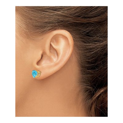 14K Yellow Gold 8mm Swiss Blue Topaz Heart Stud Earrings – view 4