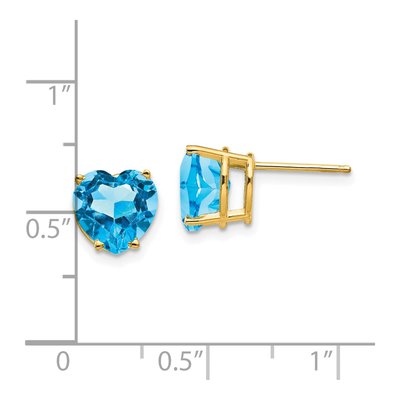 14K Yellow Gold 8mm Swiss Blue Topaz Heart Stud Earrings – view 5