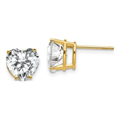 14K Yellow Gold 8mm CZ Heart Stud Earrings