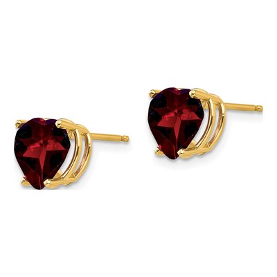 14K Yellow Gold 8mm Garnet Heart Stud Earrings – view 2