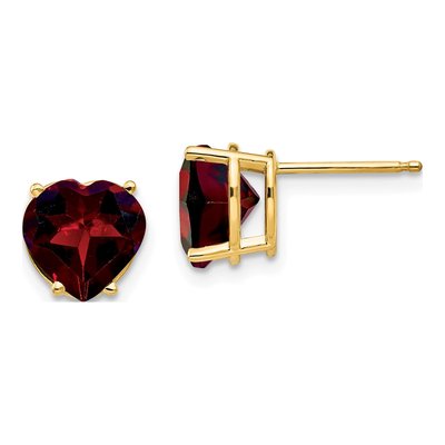 14K Yellow Gold 8mm Garnet Heart Stud Earrings