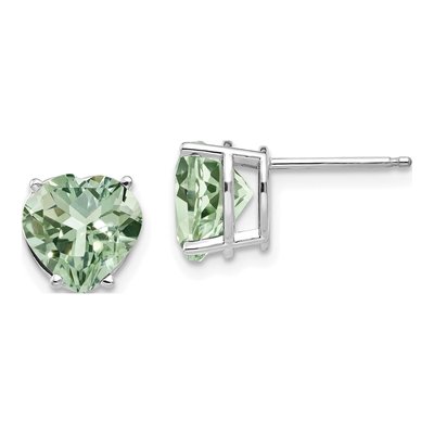 14K White Gold 8mm Green Quartz Heart Stud Earrings