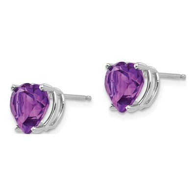 14K White Gold 8mm Amethyst Heart Stud Earrings – view 3