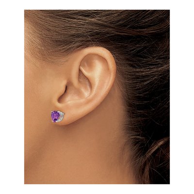 14K White Gold 8mm Amethyst Heart Stud Earrings – view 4