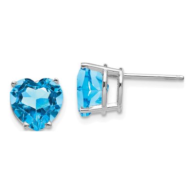 14K White Gold 8mm Swiss Blue Topaz Heart Stud Earrings