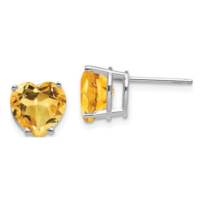 14K White Gold 8mm Citrine Heart Stud Earrings