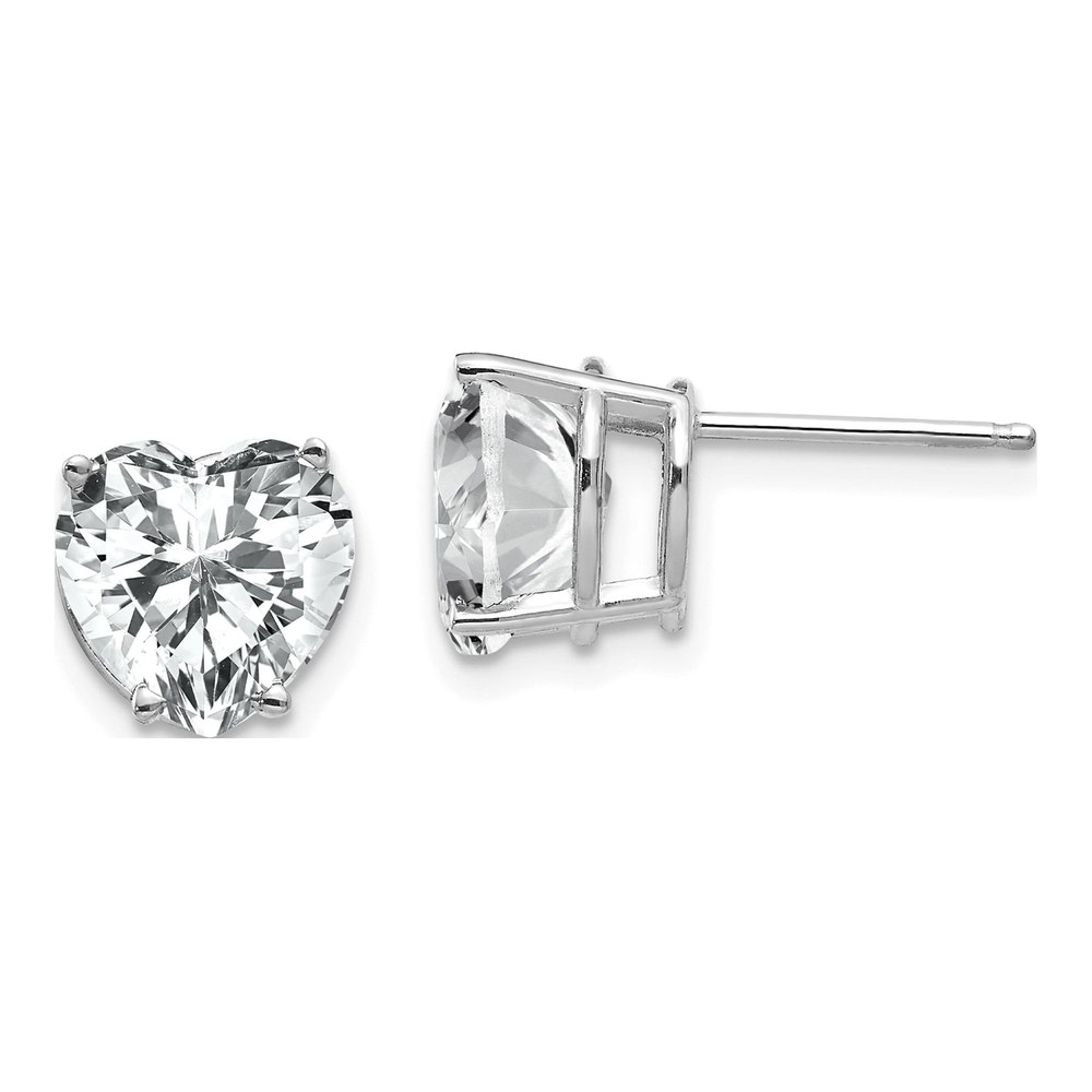 14K White Gold 8mm CZ Heart Stud Earrings