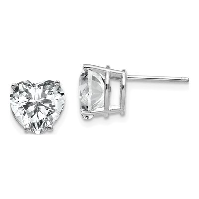 14K White Gold 8mm CZ Heart Stud Earrings