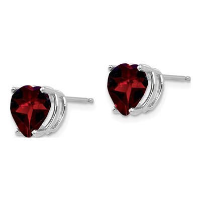 14K White Gold 8mm Garnet Heart Stud Earrings – view 3