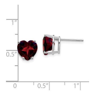 14K White Gold 8mm Garnet Heart Stud Earrings – view 5