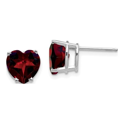14K White Gold 8mm Garnet Heart Stud Earrings