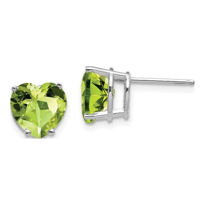 14K White Gold 8mm Peridot Heart Stud Earrings