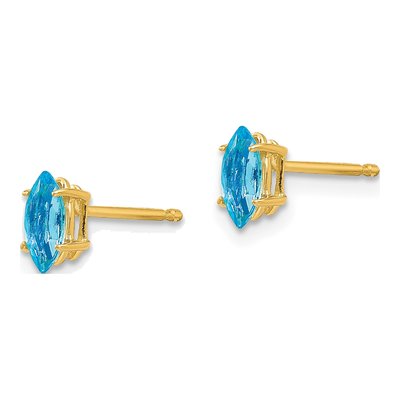 14K Yellow Gold Swiss Blue Topaz Marquise Stud Earrings – view 2