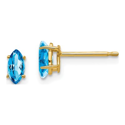 14K Yellow Gold Swiss Blue Topaz Marquise Stud Earrings