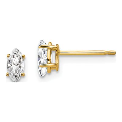 14K Yellow Gold CZ Marquise Stud Earrings