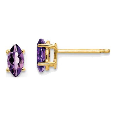 14K Yellow Gold Amethyst Marquise Stud Earrings