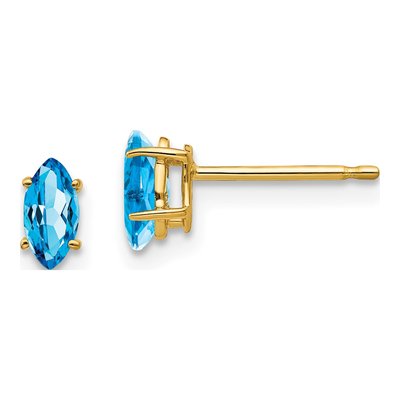 14K Yellow Gold Swiss Blue Topaz Marquise Stud Earrings