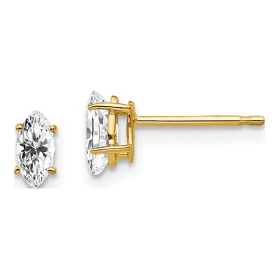 14K Yellow Gold CZ Marquise Stud Earrings