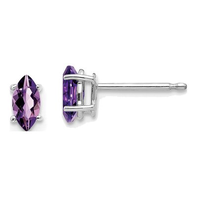 14K White Gold Amethyst Marquise Stud Earrings