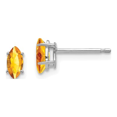 14K White Gold Citrine Marquise Stud Earrings